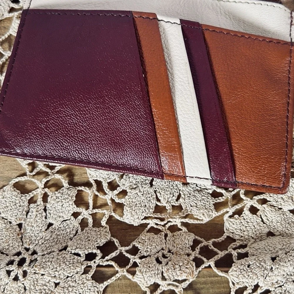 THACKER Amber Compact Leather Card/Coin Wallet Gold/Burgundy/Brown/Cream‎